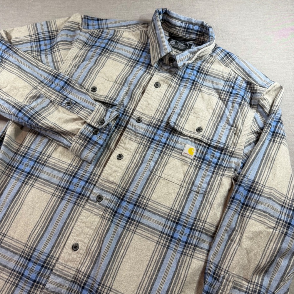 Carhartt‎ Flannel Shirt Mens Medium Blue Plaid Excellent Loose Fit TW4451-M